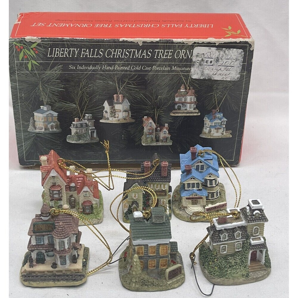 LIBERTY FALLS Miniature Christmas ORNAMENTS Set Of 6 Hand Painted Porcelain 1993